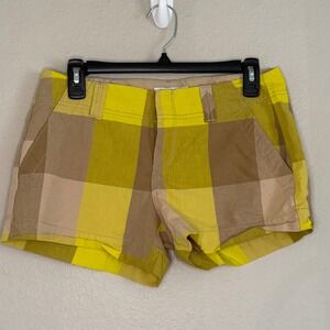 Y2K Old Navy Womens 2 Yellow Plaid Micro Shorts Pockets Cotton Preppy Twee Indie